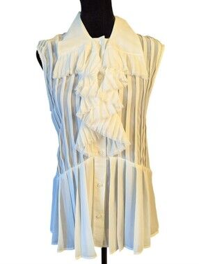 Alexander McQueen Ruffle Sheer Sleeveless Blouse Ivory Size 42 Authentic Medium